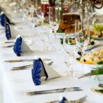 wedding table with silverware and food