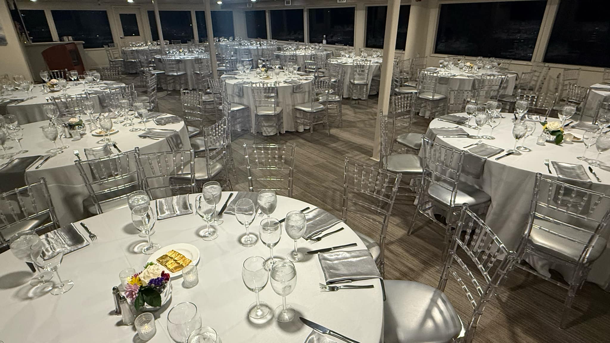 Crystal Dining Room in silver linens